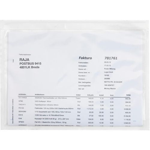 Paklijstenveloppen raja pcl15t 165 mm polyethyleen, silicone paper