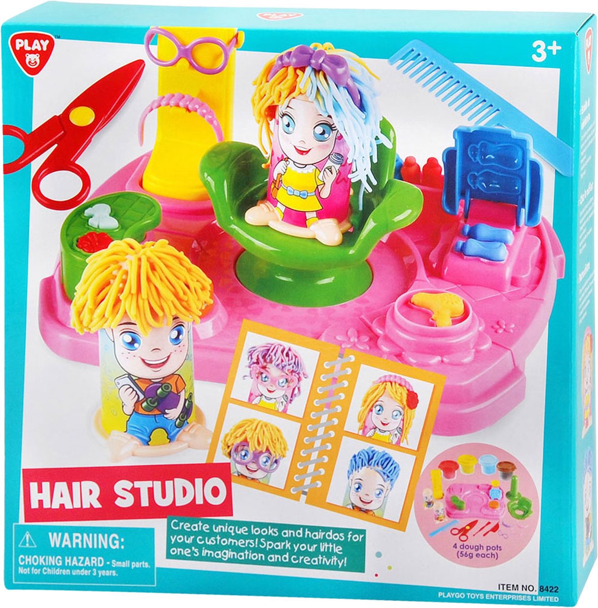 Speel haarstudio kleiset, 4 kleipotjes