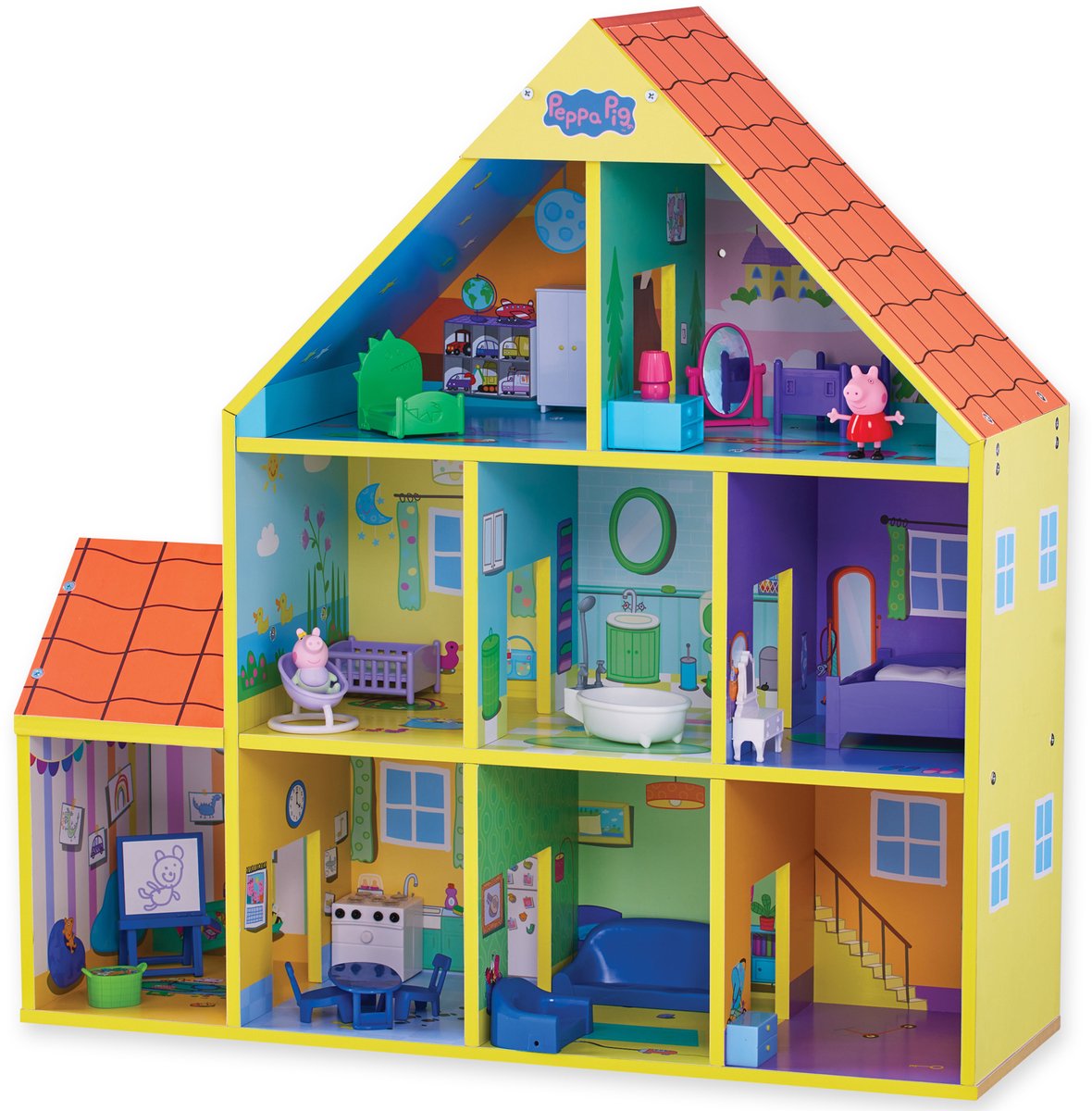 Gear2play peppa pig houten poppenhuis met 9 kamers