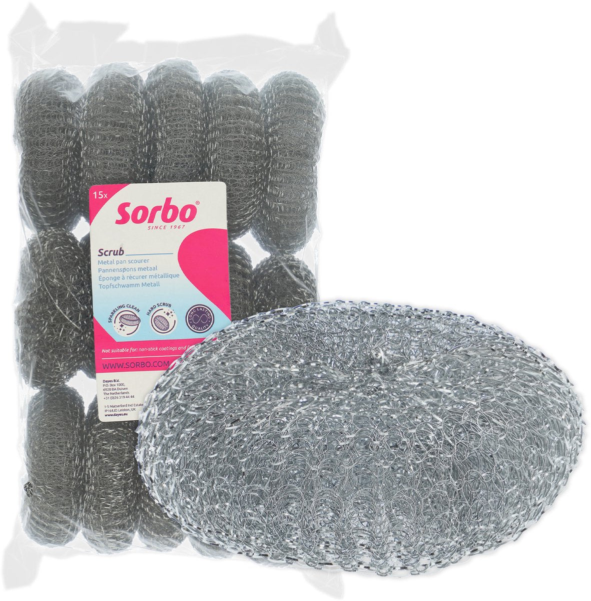 Sorbo metalen schuurspons set 15 stuks – rvs sterke pannenspons – voordeel verpakking