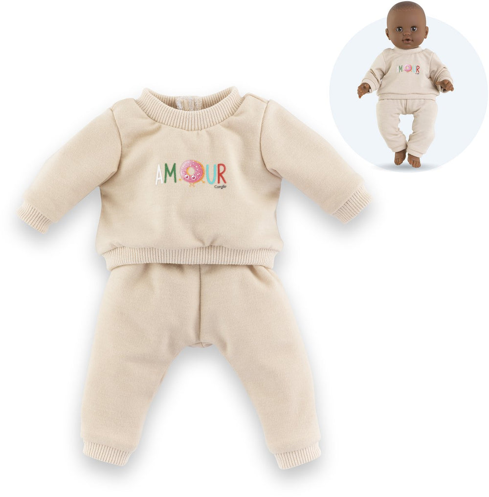 Corolle babypop trainingspak beige 36cm poppenkleding outfit.