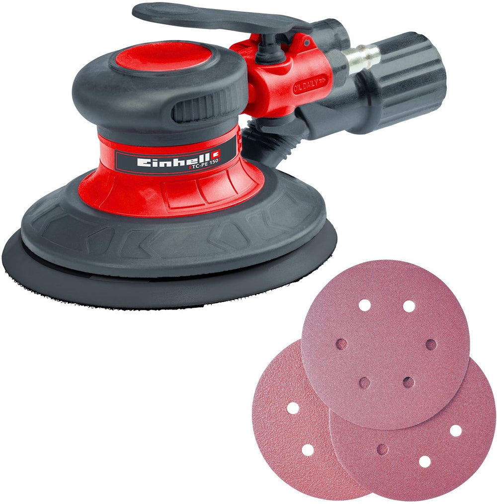 Einhell pneumatische excentrische schuurmachine tc-pe 150 - schuuroppervlak: ø 150 mm - geschikt voor slijp- schuurwerk op hout,ijzer en kunststof - incl. 6x schuurvellen