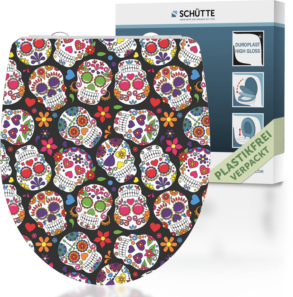 Schütte wc-bril 82586 crazy skull - high gloss - duroplast - soft close - afklikbaar - rvs-scharnieren - belastbaar tot 175 kg - decor - 1-zijdige print