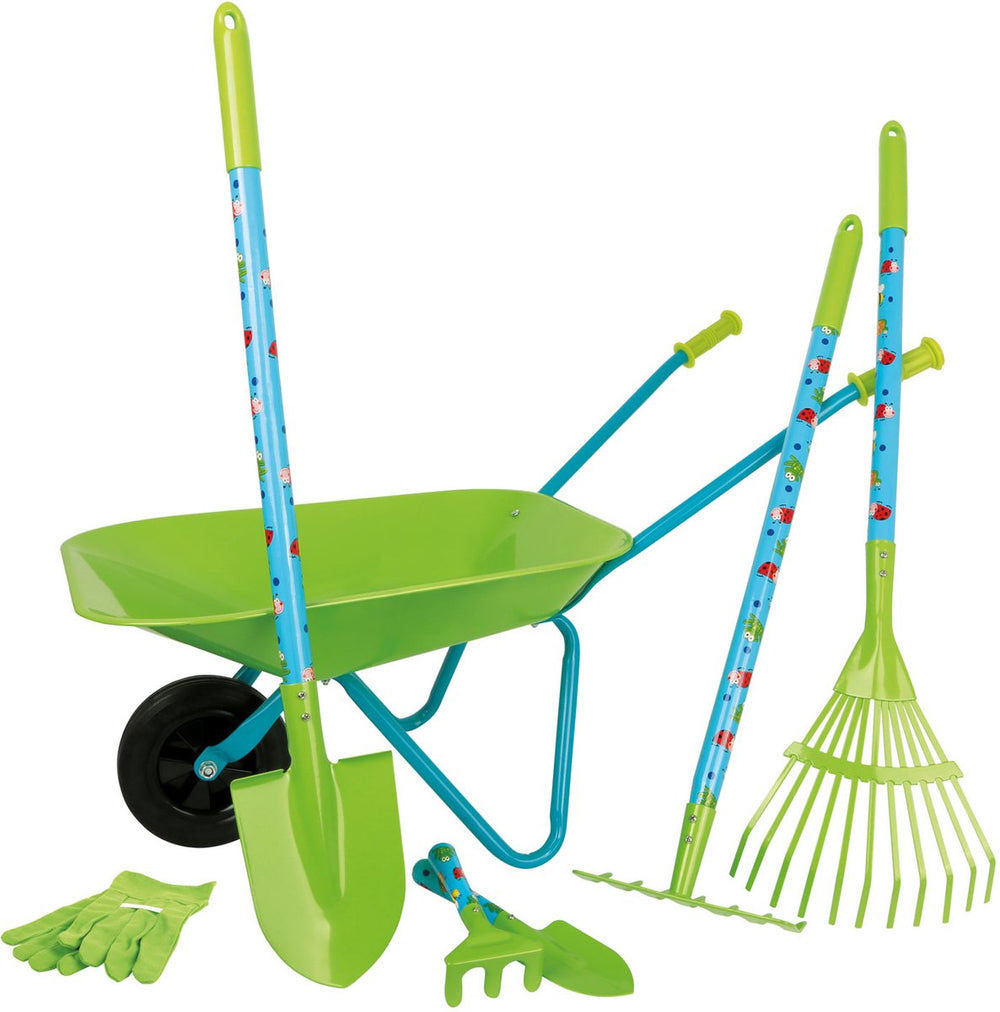 Small foot - gardening tools with wheelbarrow green, 8 pieces.