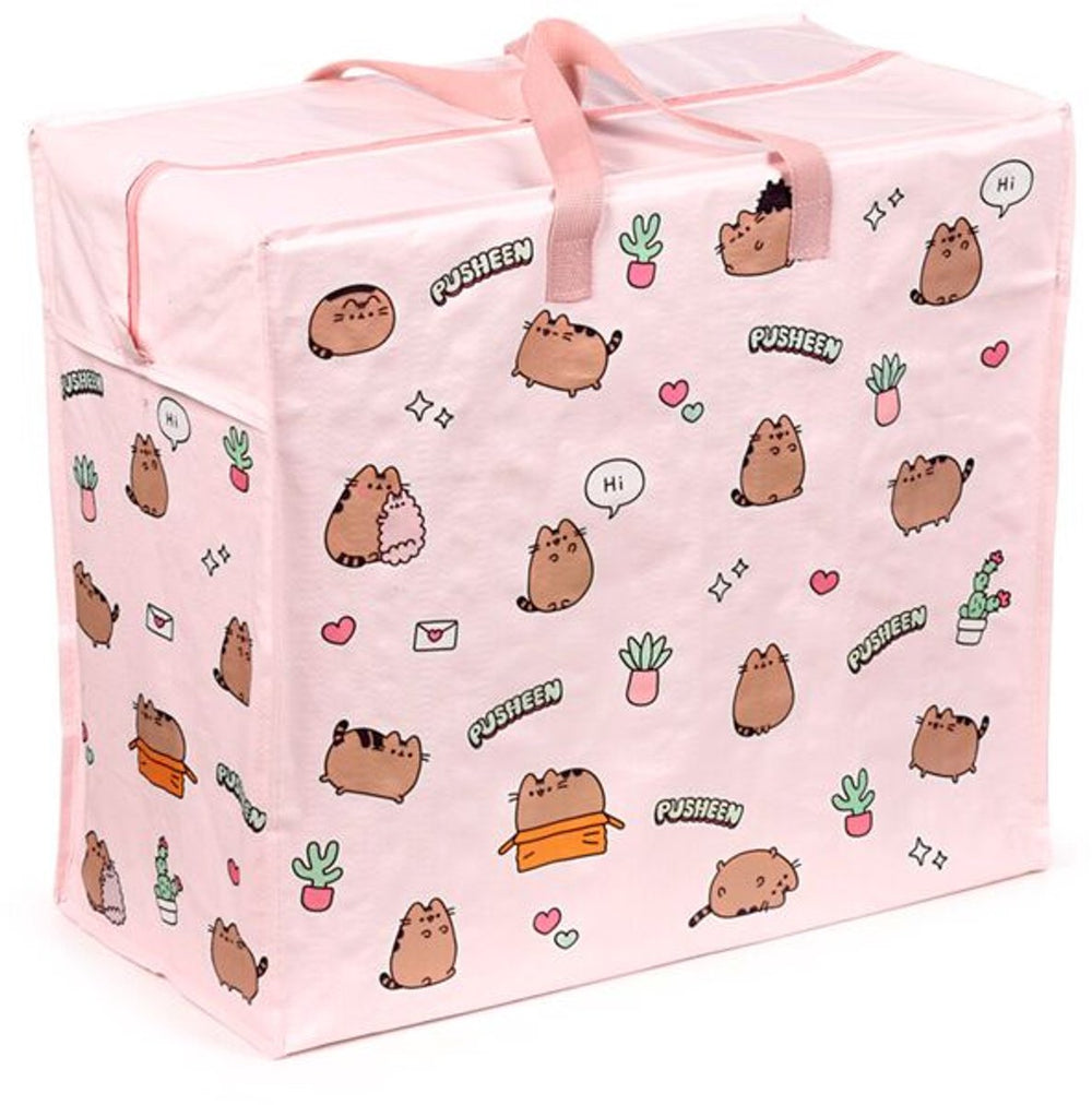 Puckator grote boodschappentas met rits waszak opbergtas - pusheen the cat planten - 48x55x28cm