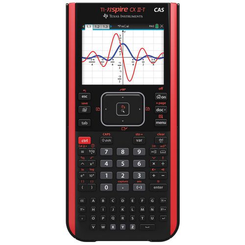 Texas instruments grafische rekenmachine nspire cx2 cas zwart, rood oplaadbaar