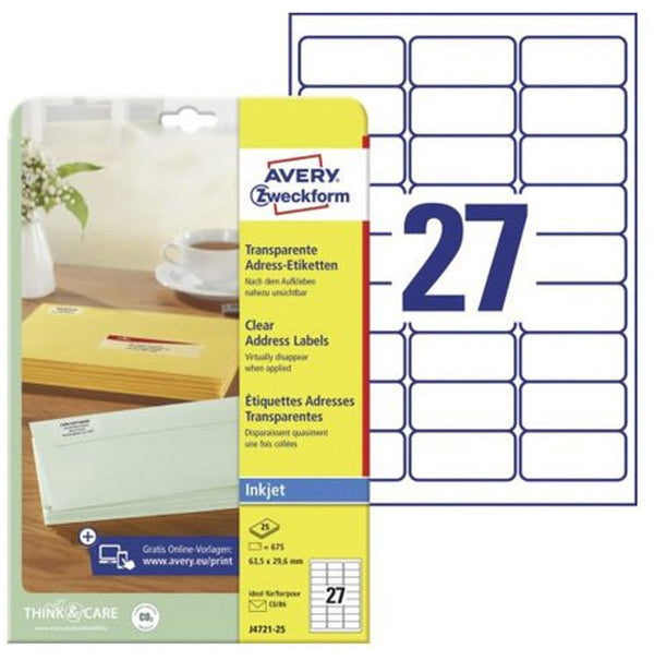 Avery zelfklevende etiketten transparant 675 stuks