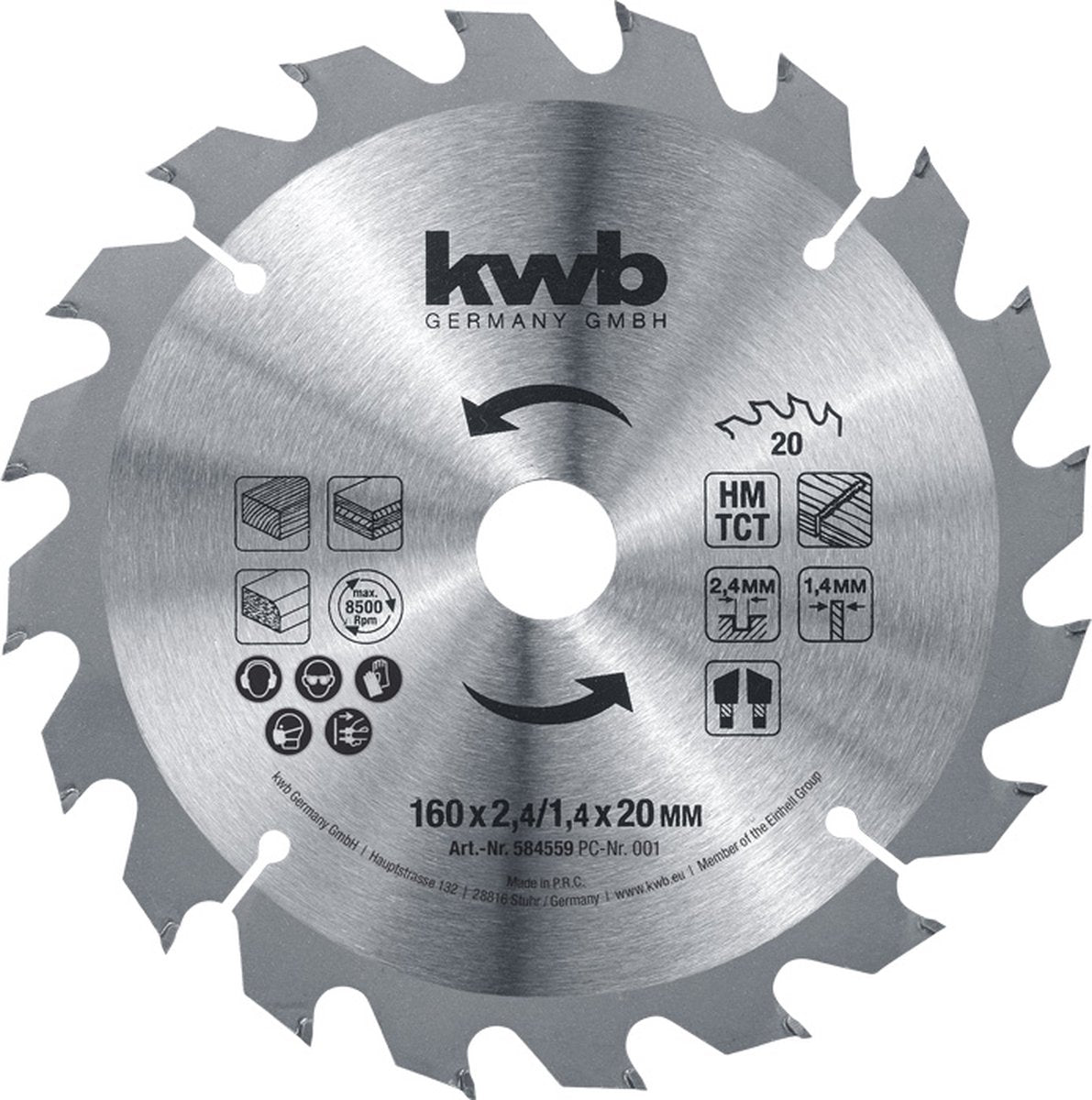 Kwb cirkelzaagblad hm - 160x20mm - 20t