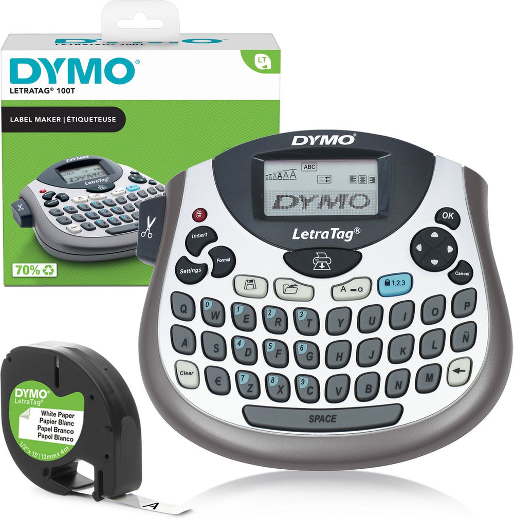 Dymo letratag lt-100t-labelmaker | draagbare labelprinter met qwerty-toetsenbord | zilver | ideaal voor op kantoor of thuis