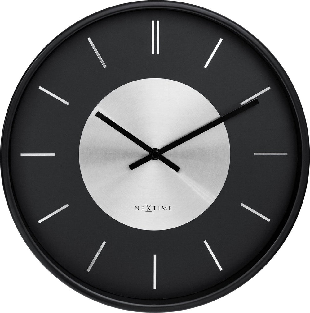 Nextime retro ii – wandklok – 25 cm – metaal – zwart zilver – stil