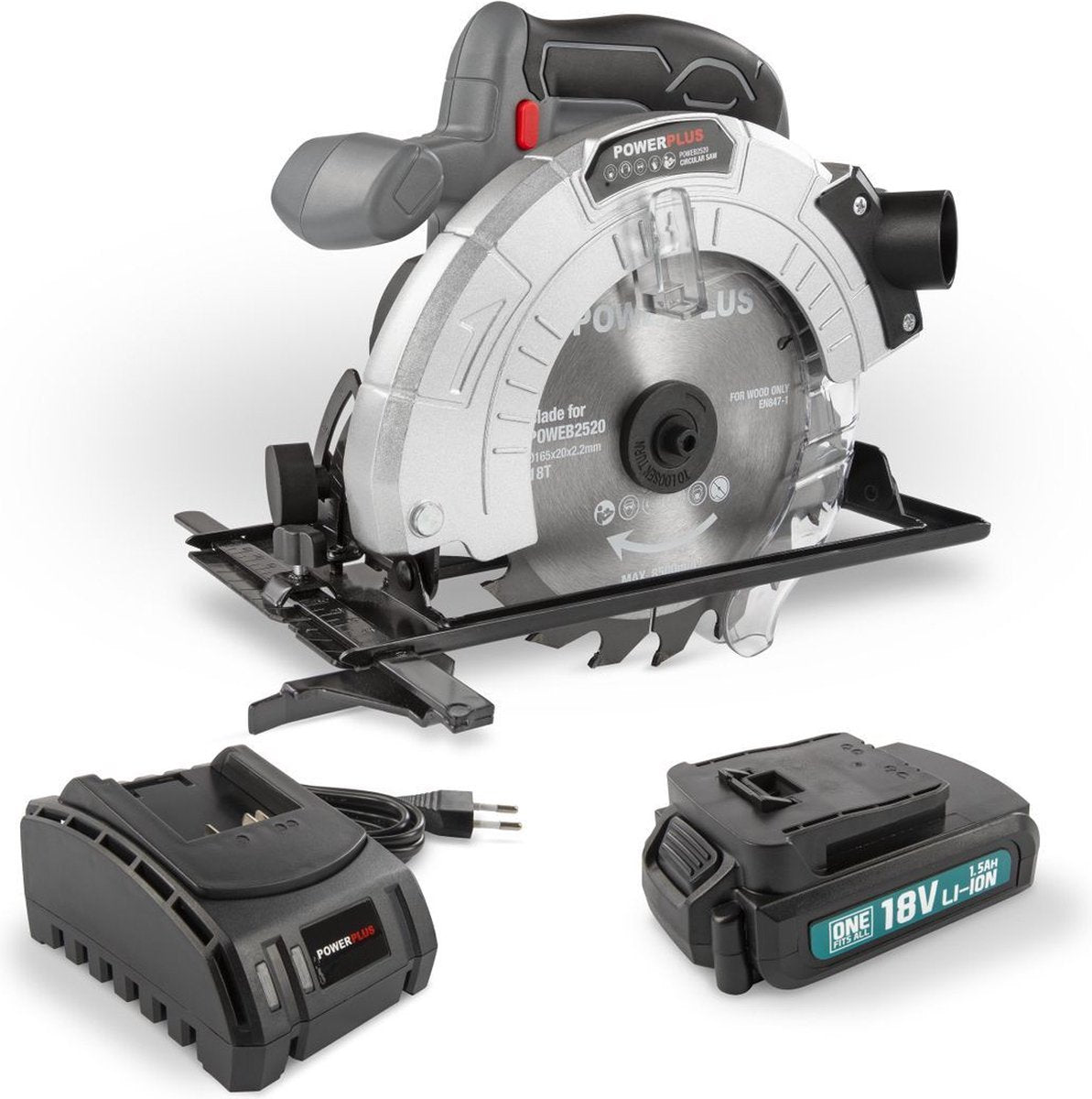 Powerplus powebcss1 cirkelzaag - 18v 㘠165mm - incl. batterij 18v 1.5ah + lader