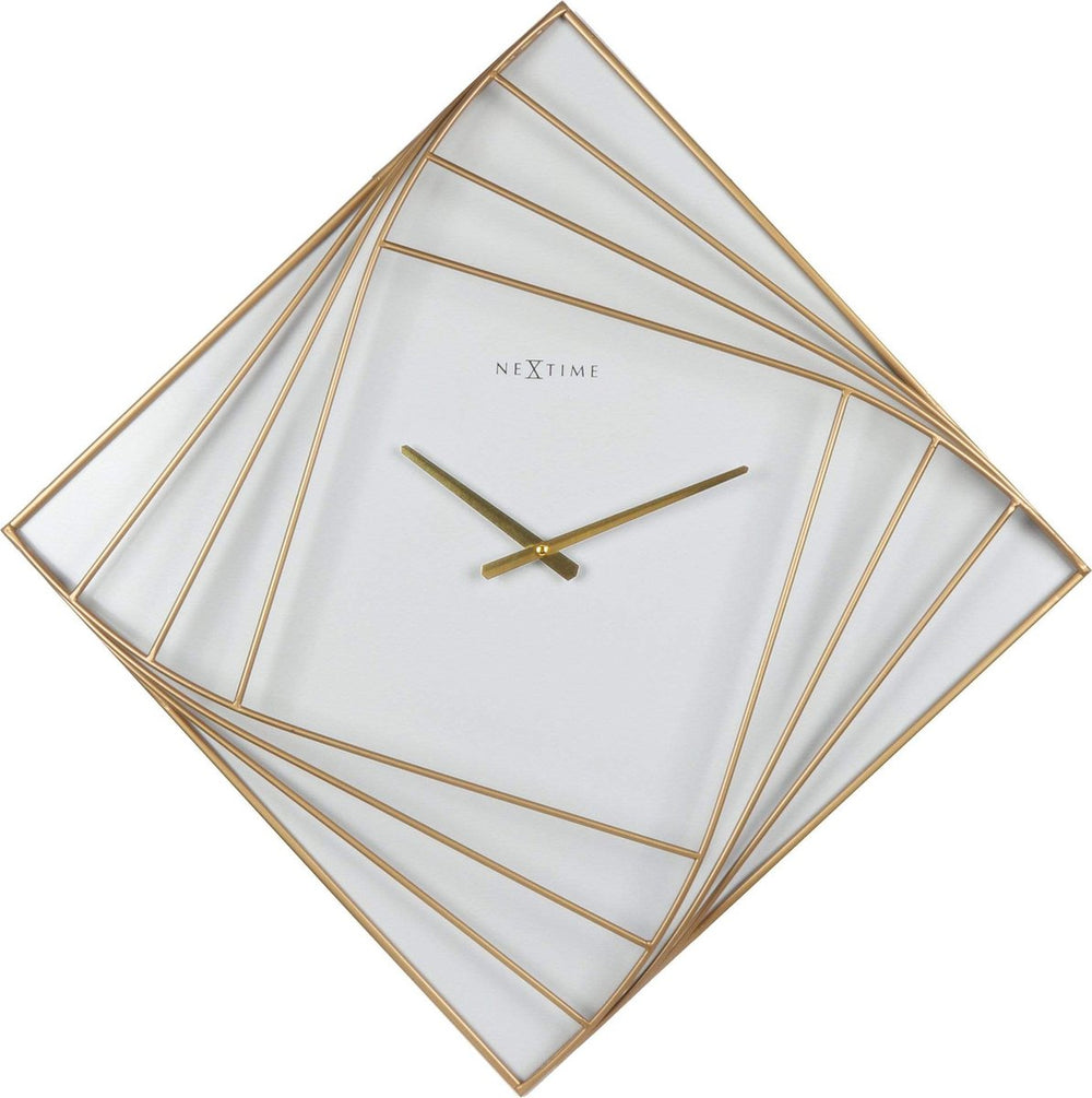 Nextime turning square – grote wandklok – 85 × 85 cm – metaal – goud wit