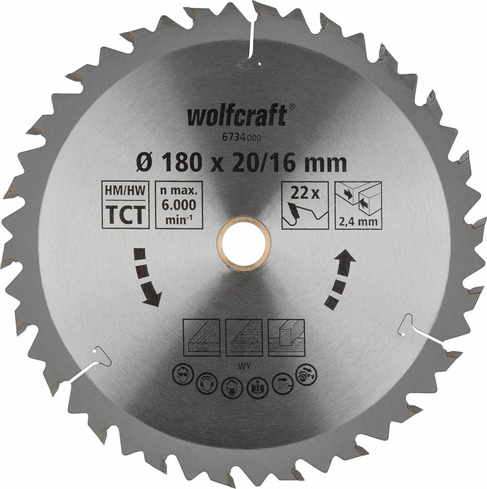 Wolfcraft - cirkelzaagblad 180x20mm 180x16mm - 18 tanden - zaagblad voor cirkelzaag - serie bruin - 6734000