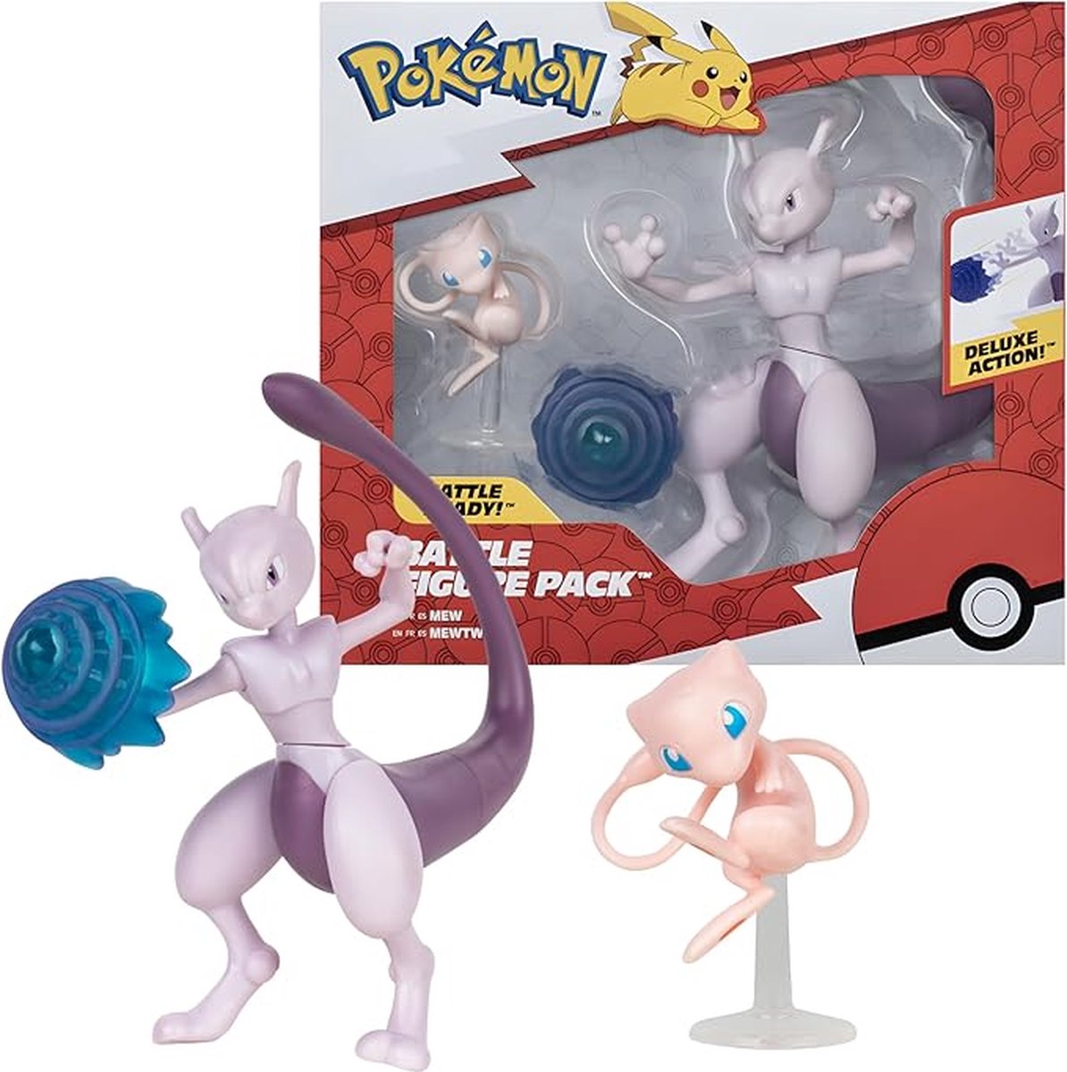 Jazwares pokémon - battle figure 2 pack mew (5 cm) mewtwo (11 cm) battle figures