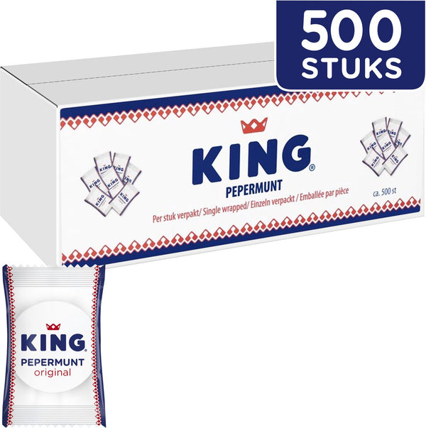 King pepermunt snoep per stuk verpakt in doos - verfrisser mint smaak - 500 pepermuntjes à 2g