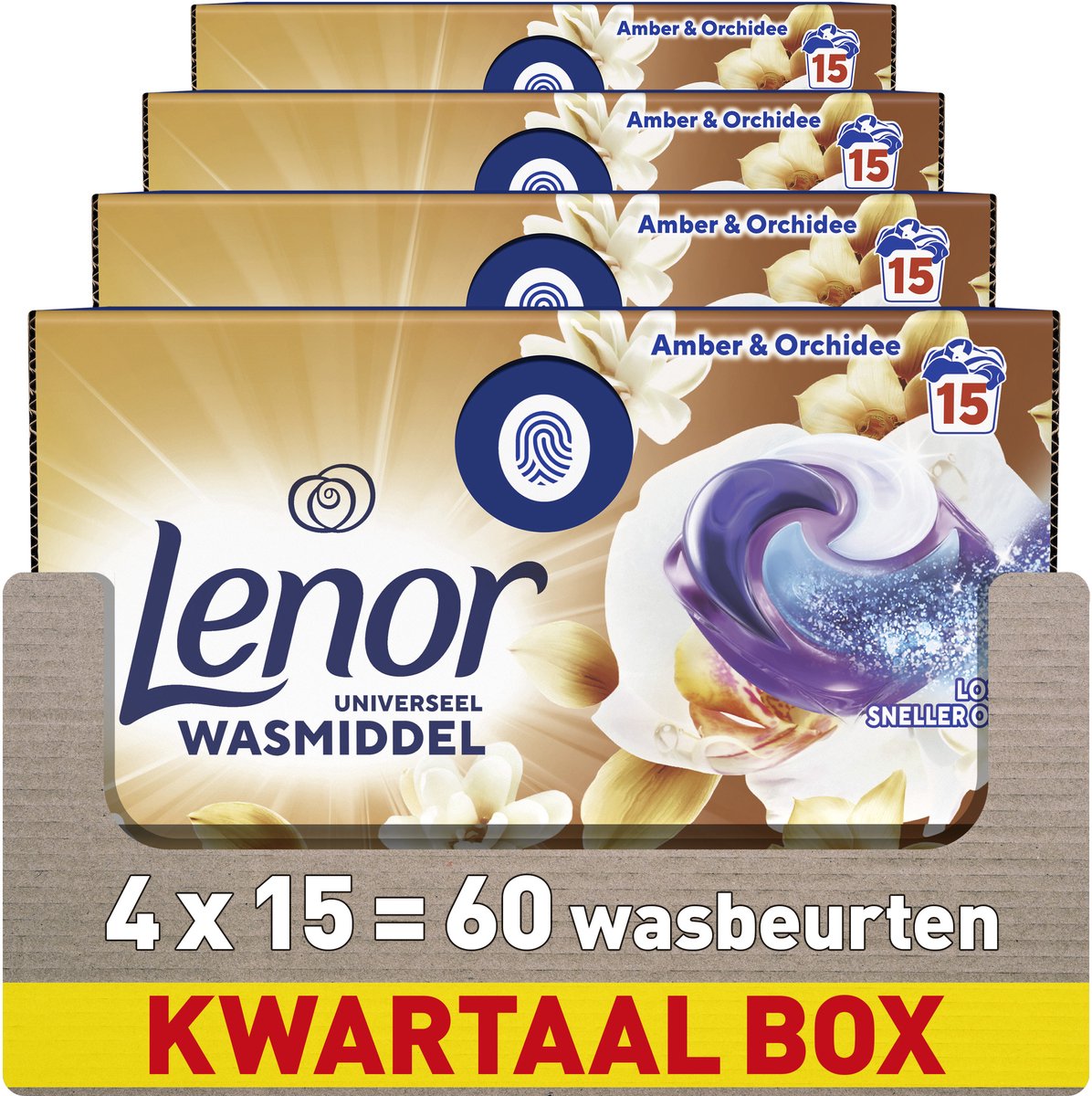 Lenor wasmiddel all-in-1 pods amber orchidee - 4 x 15 stuks