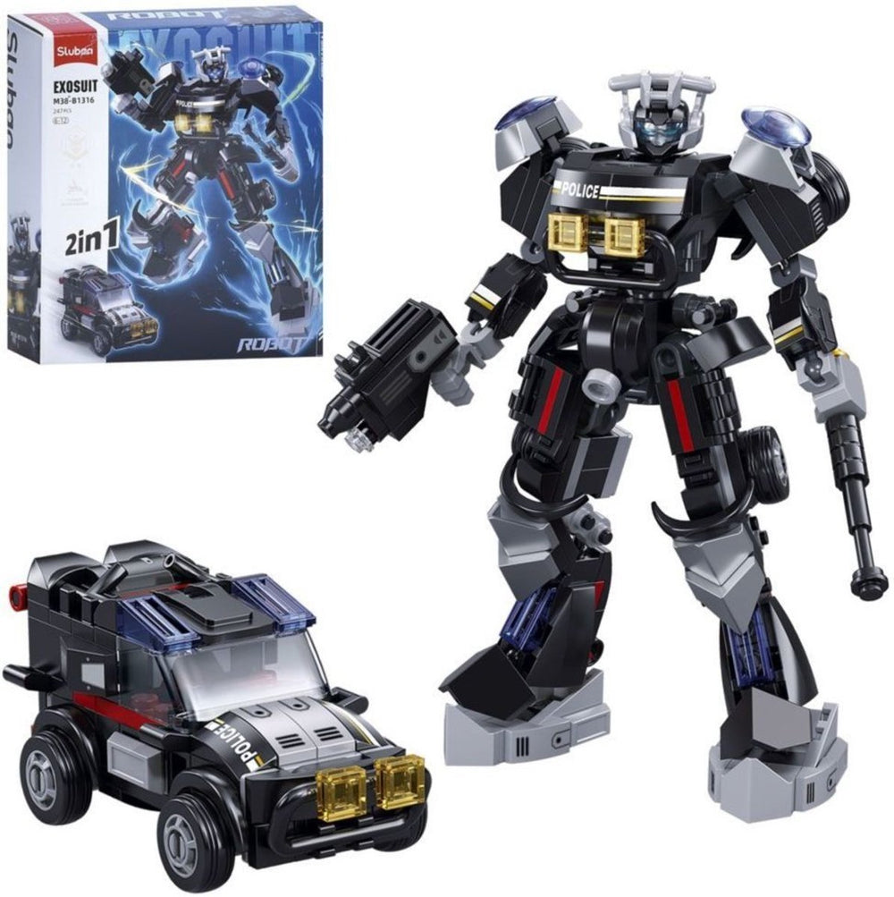 Sluban exosuit robot politieauto bouwspeelgoed 2in1 actiefiguur – constructiespeelgoed – bouwset met 247 bouwstenen – m38‑b1316 – vanaf 6 jaar