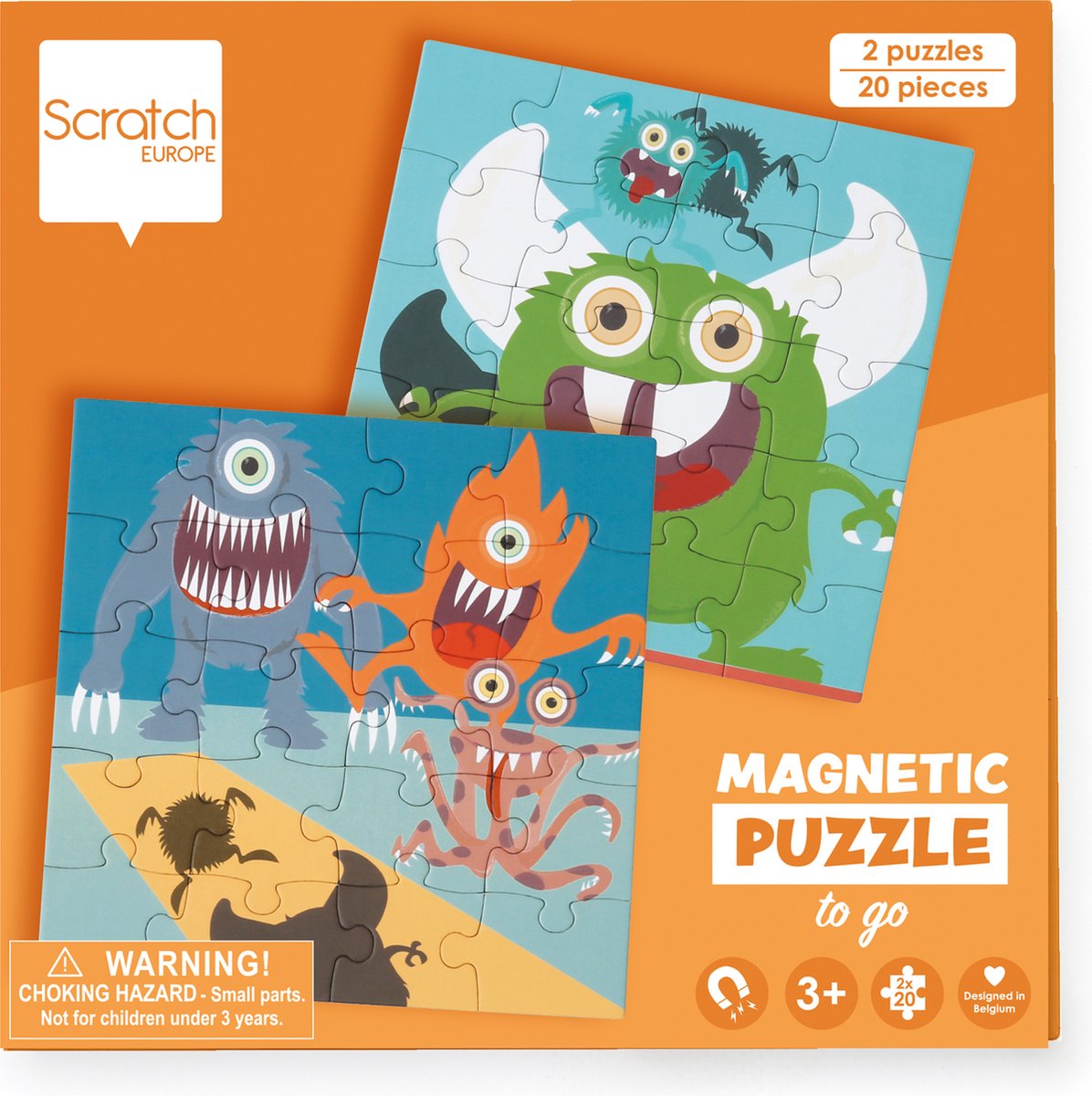 Scratch magnetisch puzzelboek to go - monster - 2 magnetische puzzels van 20 stuks - 3 jaar