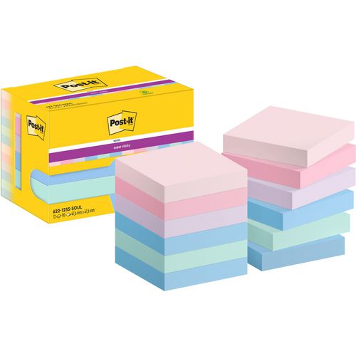 Super sticky notes post-it 622-12ss-soul 47.6x47.6 mm effen mulitkleur