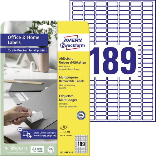 Multifunctionele etiketten avery l4731rev-10 papier wit