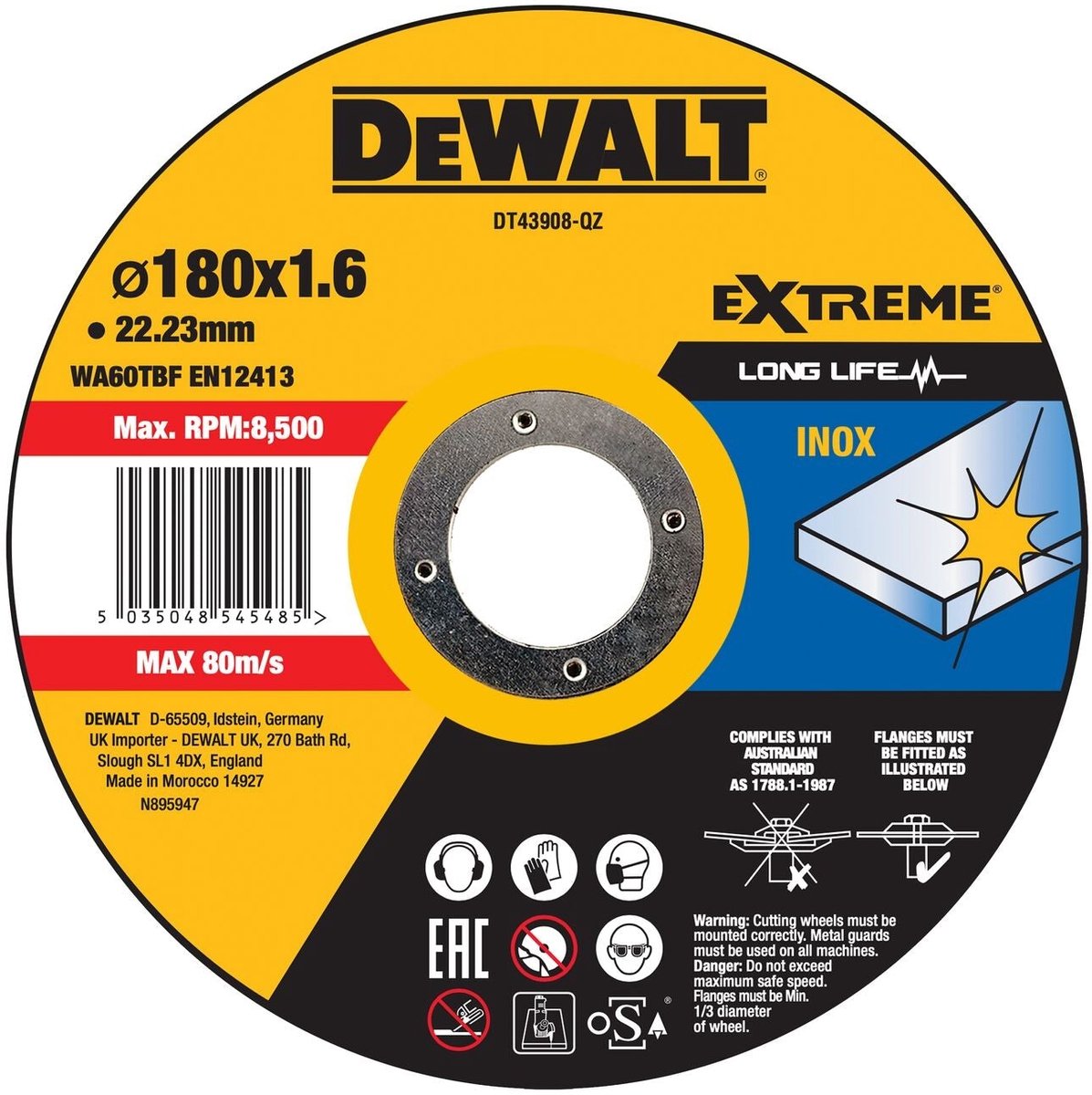 Dewalt dt43908 doorslijpschijf rvs 180mm