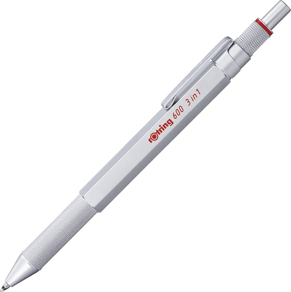 Rotring 300 3-in-1 multipen - balpen en vulpotlood - 0,5 mm - balpenpunten met zwarte en rode inkt - zilveren behuizing