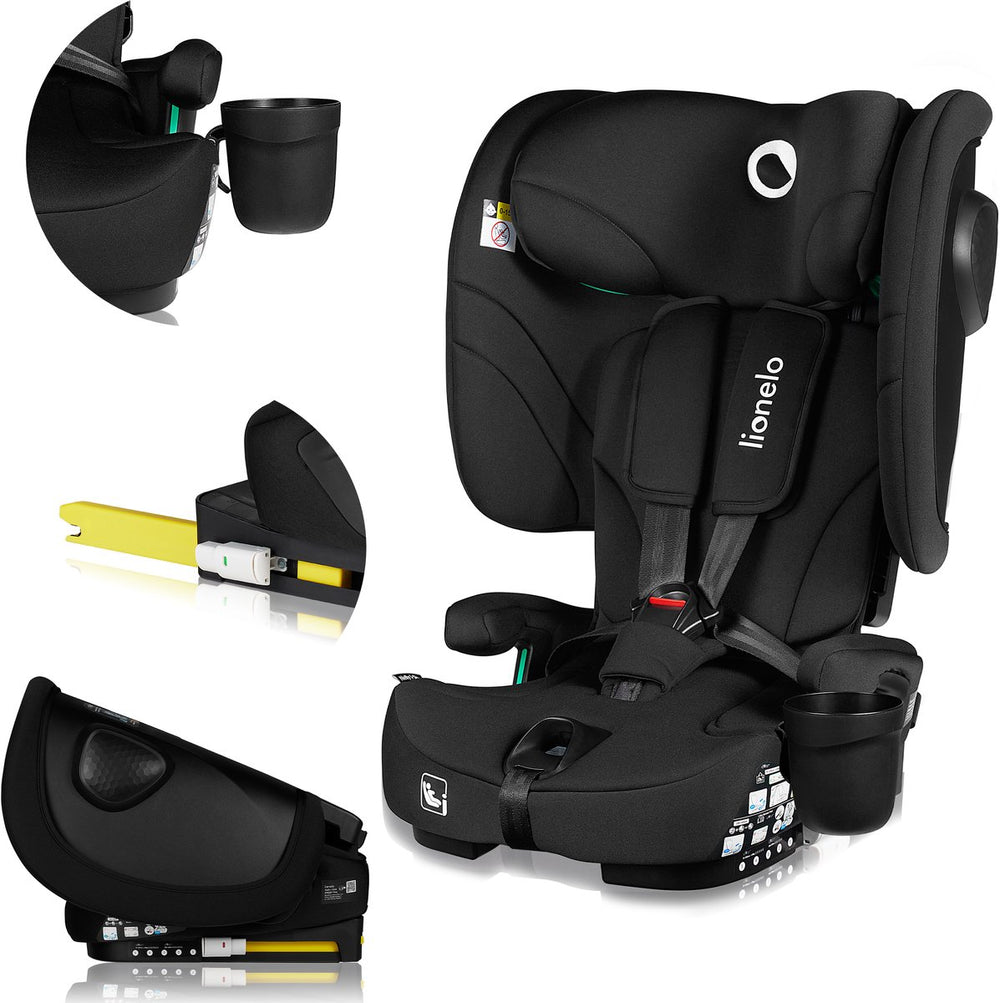 Lionelo nelly i-size autostoel met isofix - 1.5 tot 12 jaar (76-150 cm 9 - 36 kg groep 1 2 3) opvouwbare autostoeltje - extra brede zijbescherming - 5 punts gordel - lichtgewicht - top tether alarm - beensteun - bekerhouder - voor kind peuter
