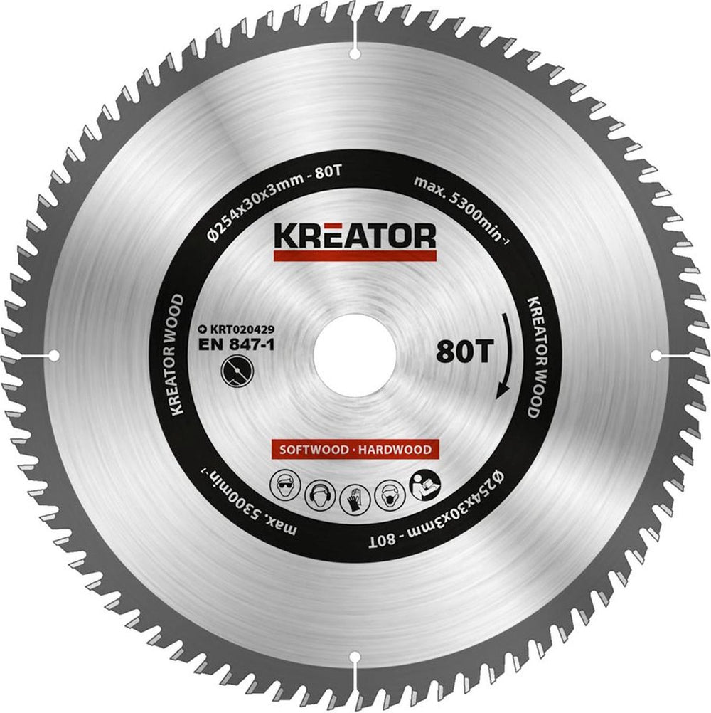 Kreator krt020429 zaagblad hout 254 mm -80t