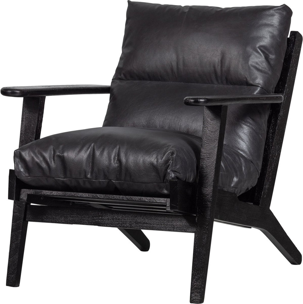 Woood houston fauteuil - leer- zwart - 86x71x71
