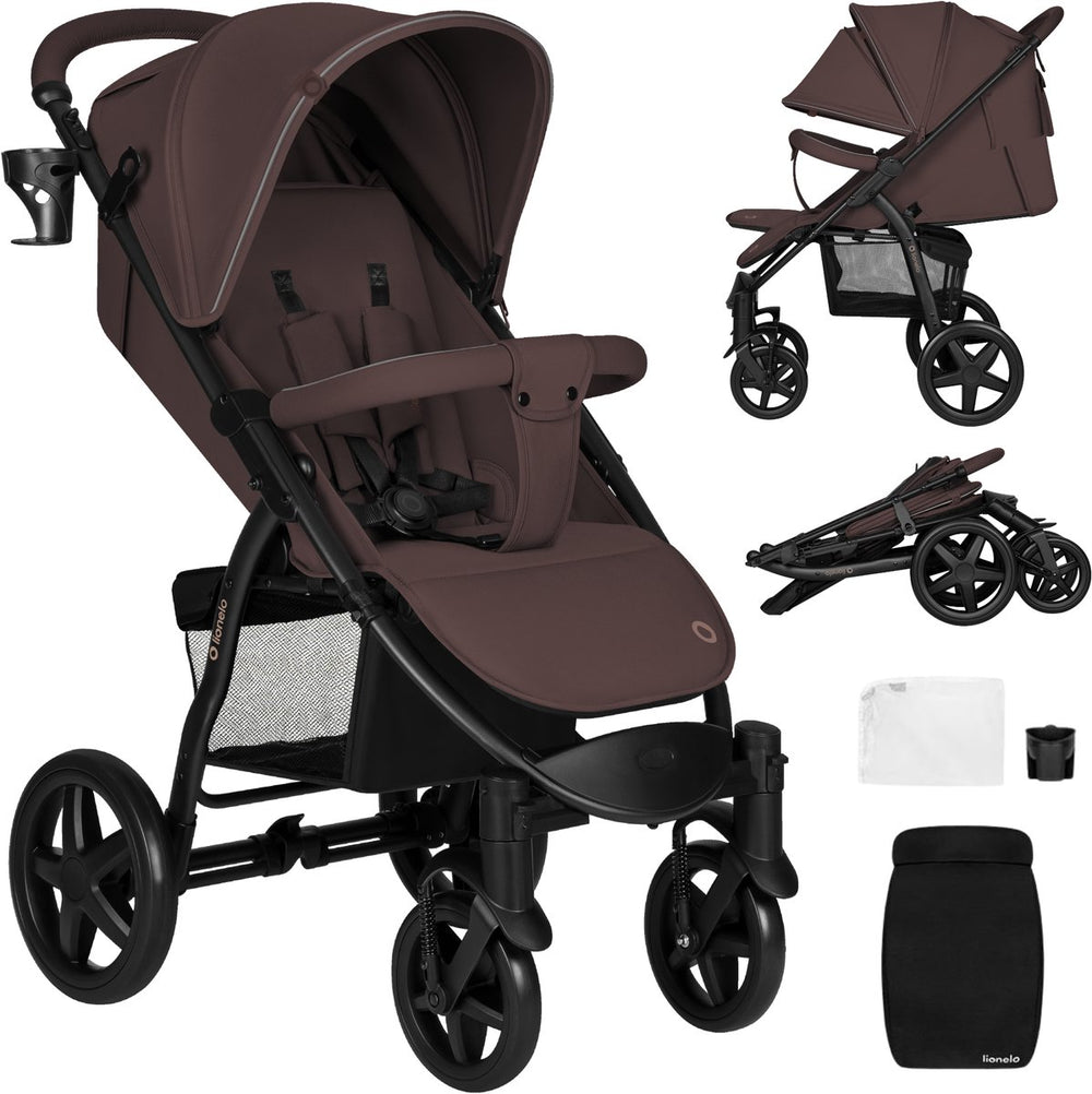 Lionelo buggy annet plus – lichtgewicht inklapbaar – grote massieve wielen met vering – inclusief voetenzak, klamboe bekerhouder – verstelbare rugleuning voetsteun – wandelwagen vanaf de geboorte tot 22 kg – kinderwagen