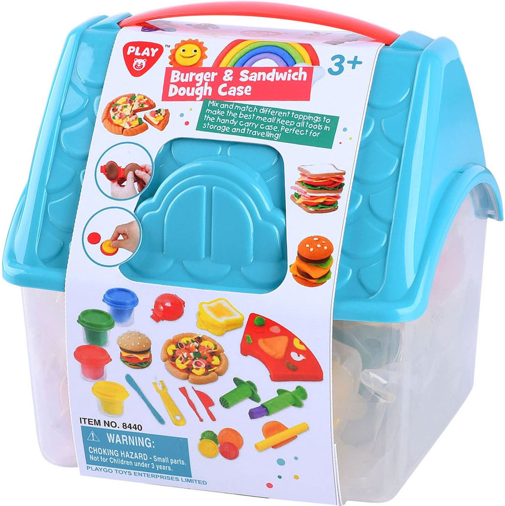 Speel hamburger en sandwich kleiset in opbergdoos, 4 kleipotjes