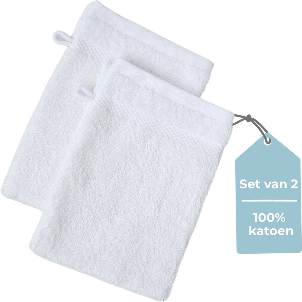 Hush. living hush living - washand 100% katoen - set van 2 - zware kwaliteit 500g m2 - stijlvol boord en ophanglus- 16x22cm - wit