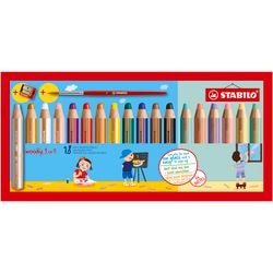 Stabilo woody 3 in 1 - multitalent kleurpotlood - set 18 st. + puntenslijper