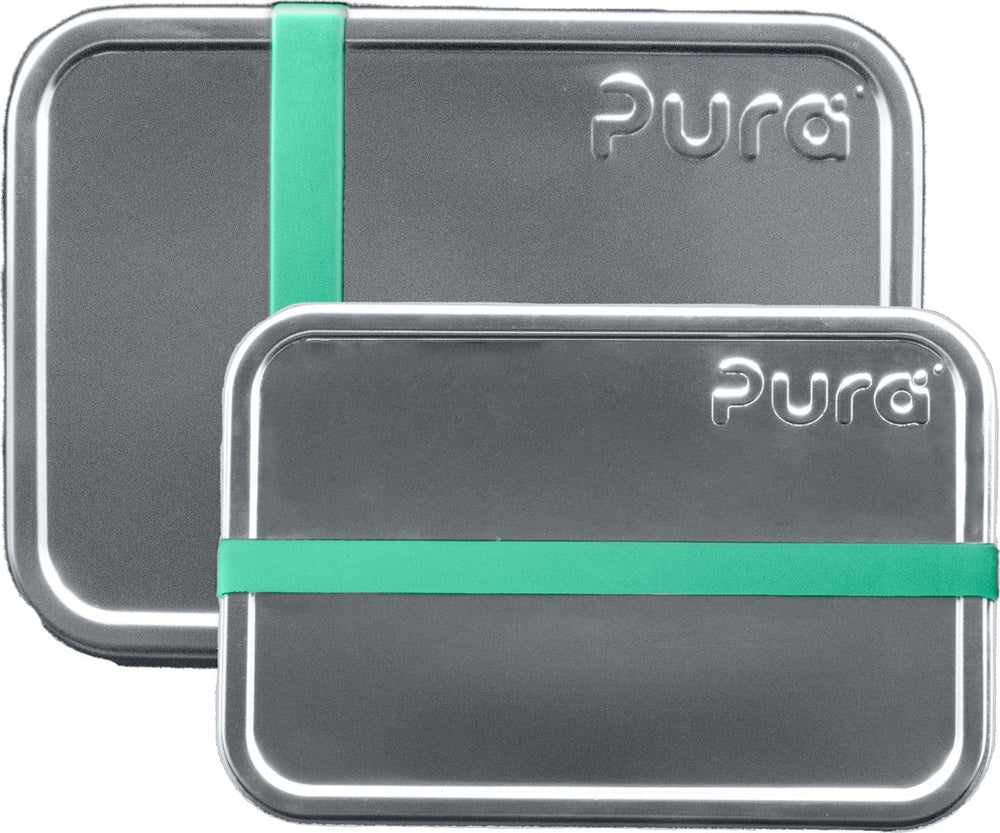 Pura lunchbox set van 2 - small en large + silicone band moss