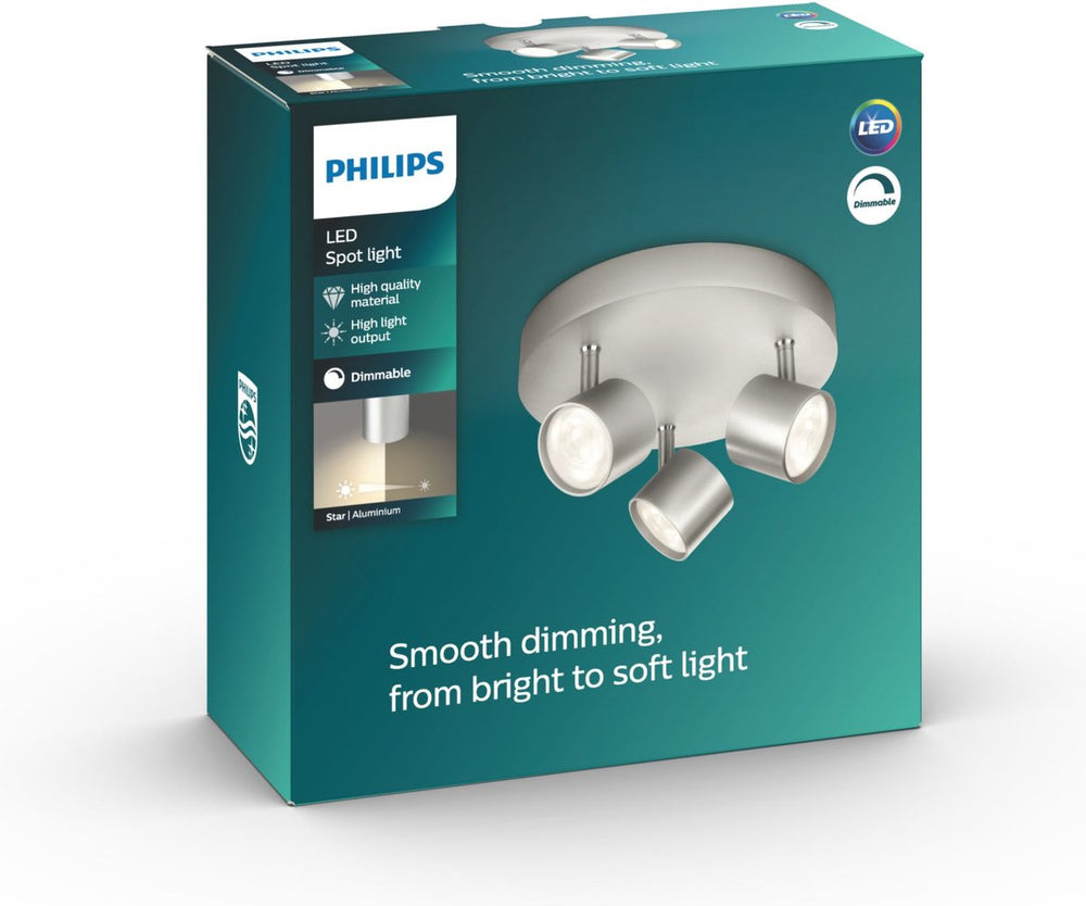Philips led philips star opbouwspot - 3-lichts - aluminium