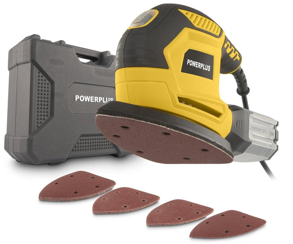 Powerplus elektrische handpalmschuurmachine powx04810 - 220 w multischuurmachine - 15 schuurbladen, stofopvangbak, opbergkoffer