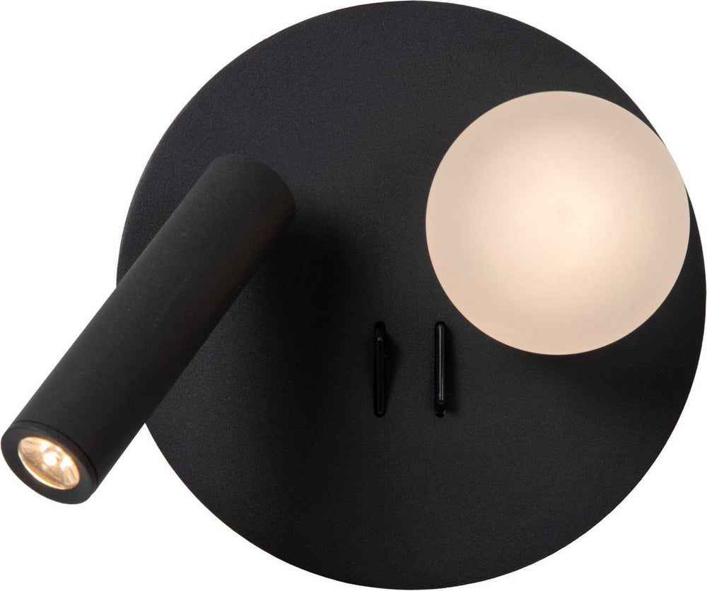 Lucide matiz - bedlamp wandlamp - ø 16,5 cm - led - 3000k - met usb oplaadpunt - zwart