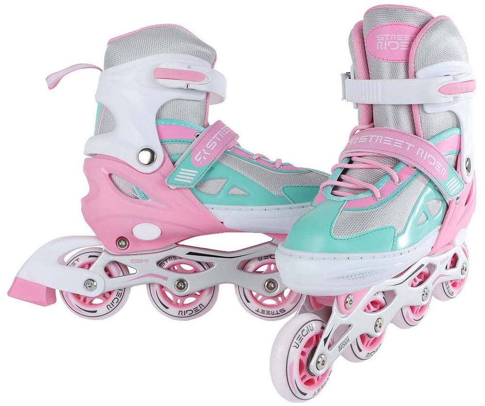 Street rider inline skeelers roze groen verstelbaar, maat 33-36
