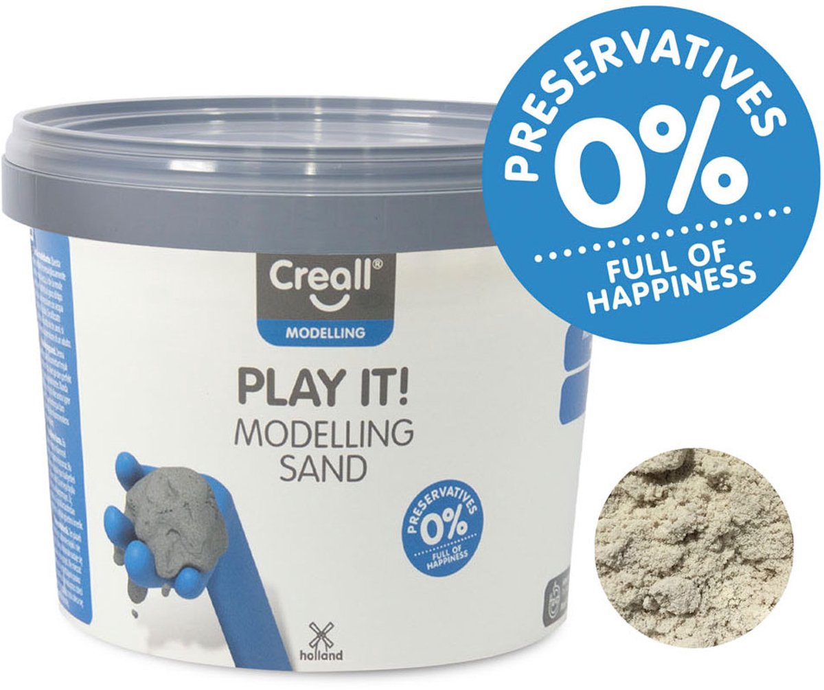 Creall play it! modelleerzand - 750 gram - handige hersluitbare emmer – zacht, fluweelachtig herbruikbaar speelzand – sensorisch spelen 3+ - asbestvrij