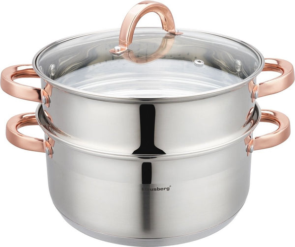 Klausberg 7734 - stoompan - 3 delig - 24 cm - 5 liter- rvs - alle warmtebronnen
