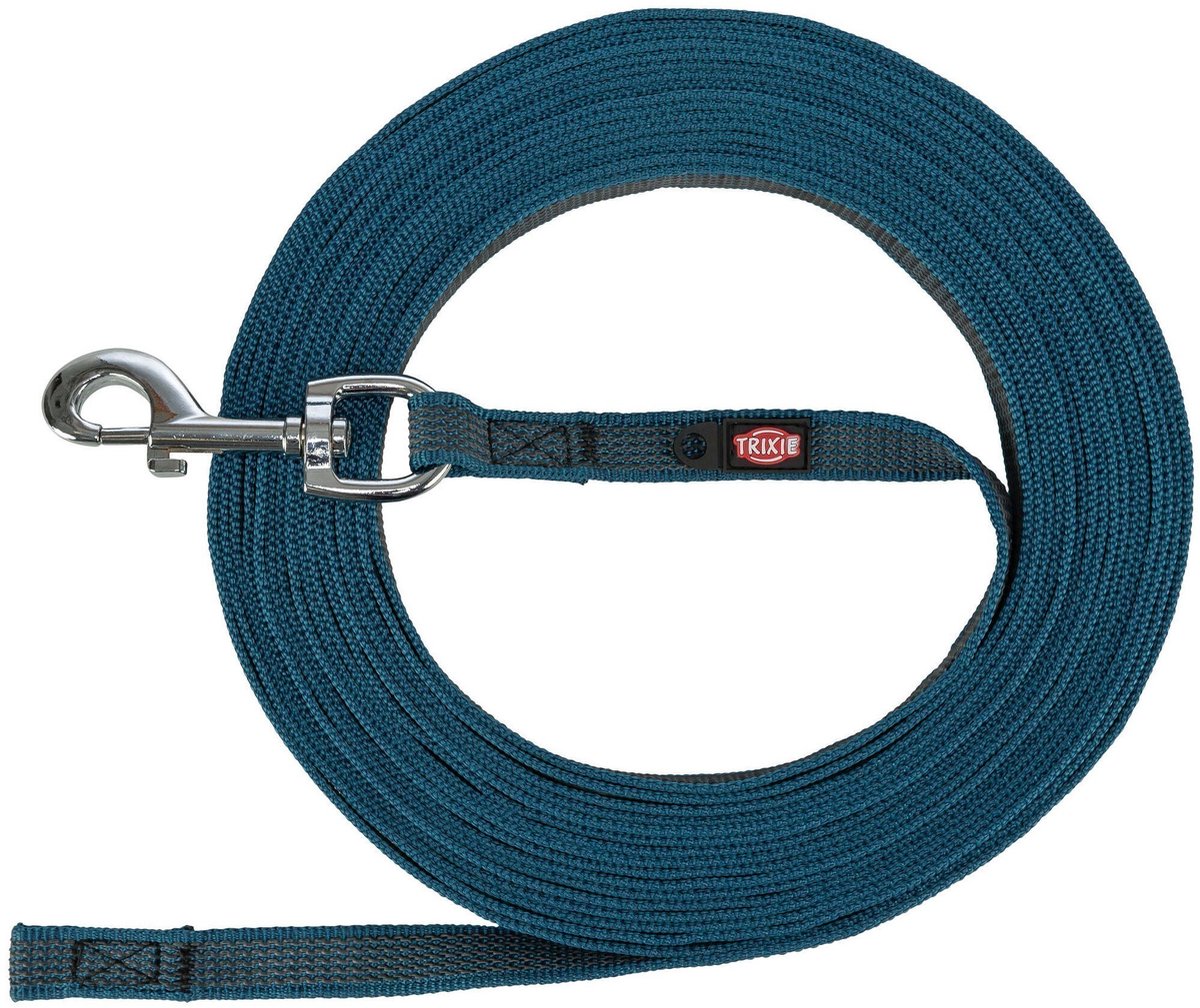 Trixie - hondenriem - sleeplijn - met rubber - anti slip - petrol blauw - l xl - 5mtr