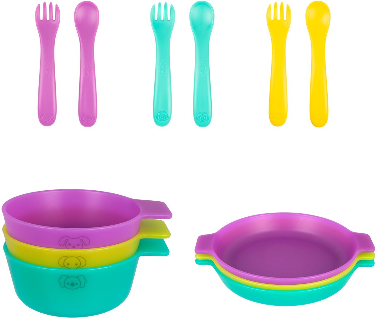 Playgro first fun bowls, plates, fork spoon set (7989356, 7989358, 7989246)