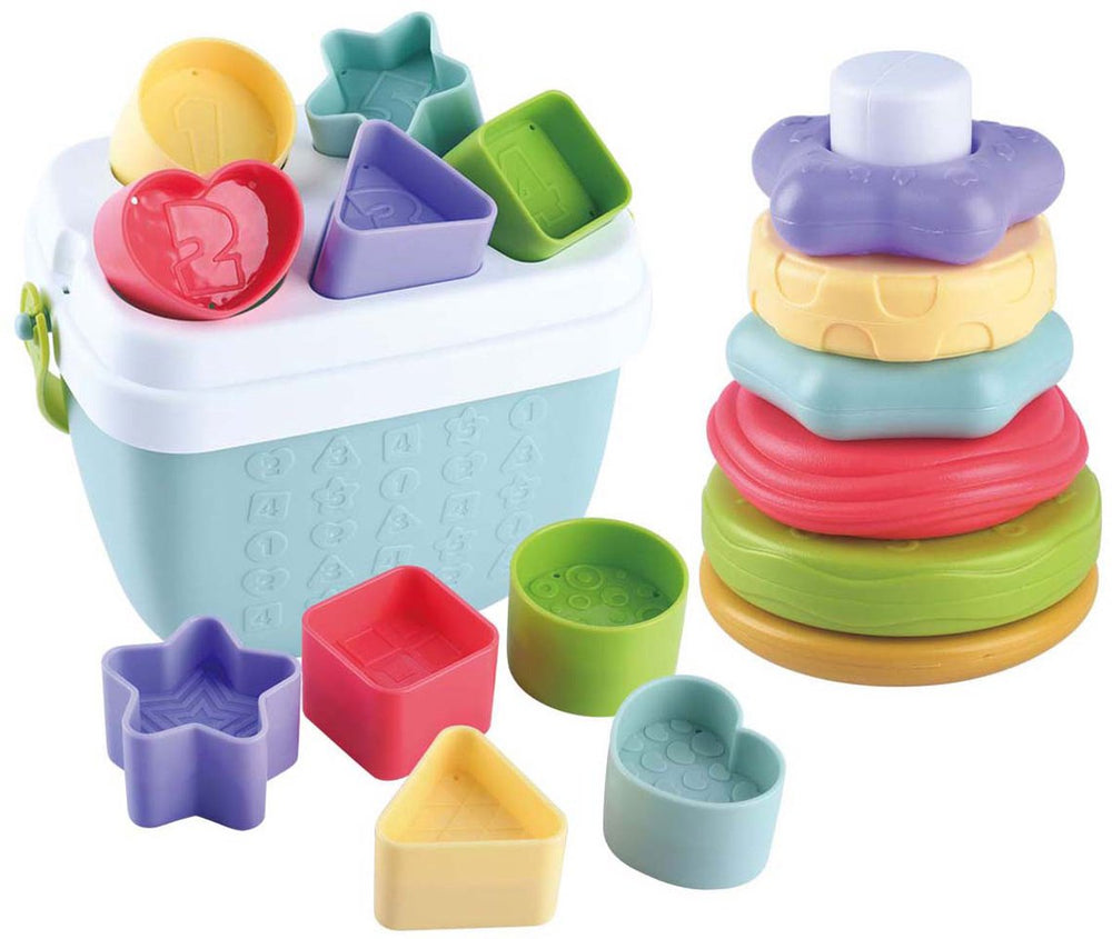 Playgo biobased vormenstoof en stapel speelgoed - 19dlg.