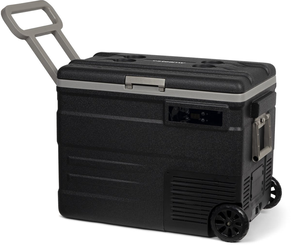Steamy -e single zone roller elektrische compressor koelbox op wielen - single zone - 55 liter - 12v en 230v - voor auto en camping - zwart