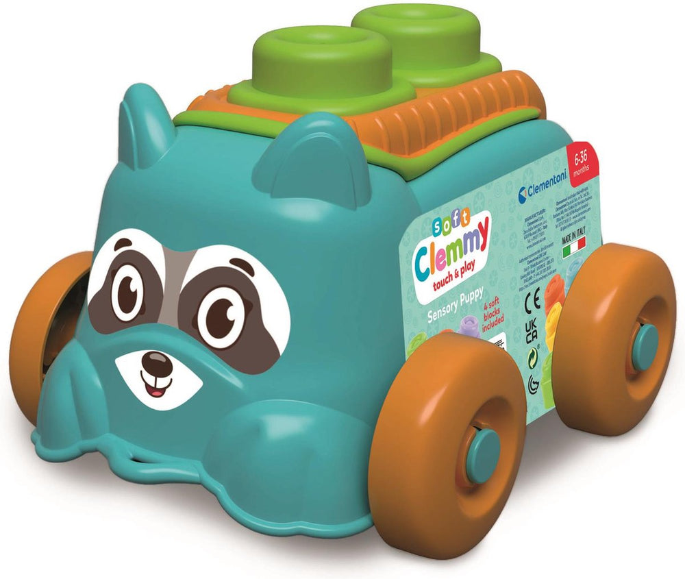 Clementoni baby - clementy sensory puppy blauw met zachte blokken, 5dlg.