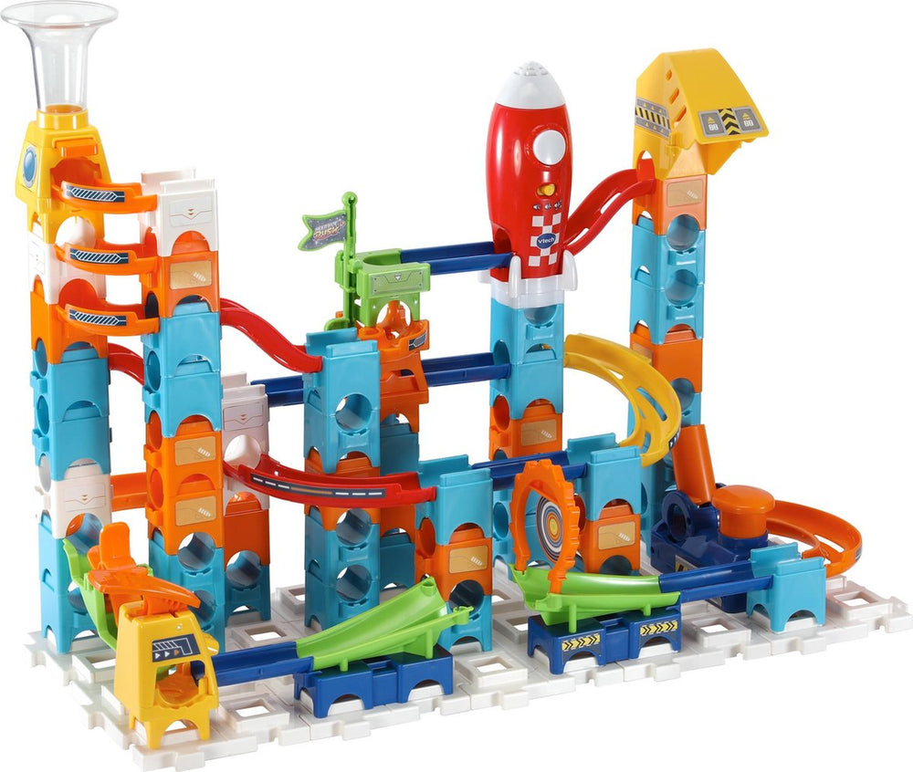 Vtech marble rush rocket set elektronisch m100e knikkerbaan - 79 onderdelen - incl. 10 knikkers met licht- en geluidseffecten - cadeau - speelgoed 3 tot 12 jaar