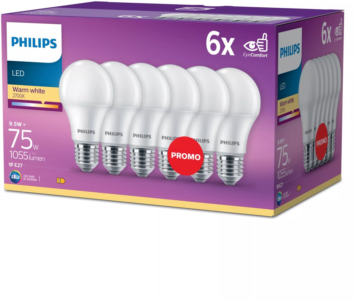 Philips led energiezuinige lamp mat - 75 w - e27 - warmwit licht - 6 stuks - bespaar op energiekosten
