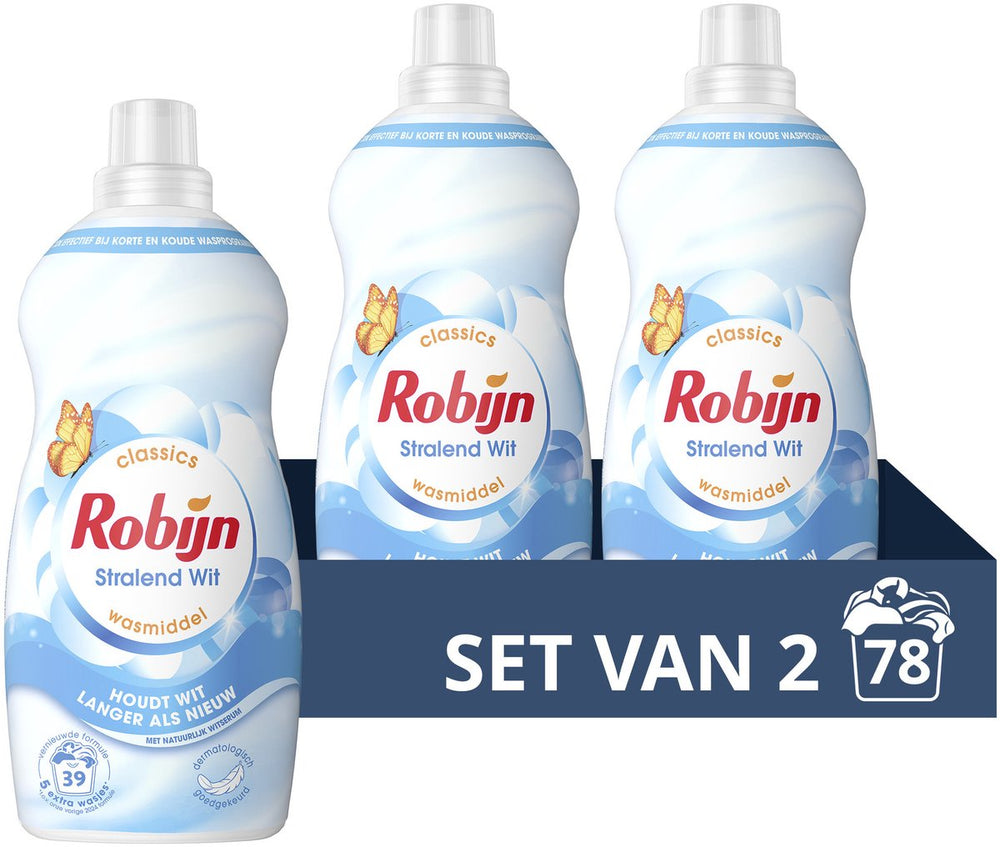 Robijn - vloeibaar wasmiddel - klein krachtig -stralend wit - voordeelverpakking - 2 flessen - 78 wasbeurten