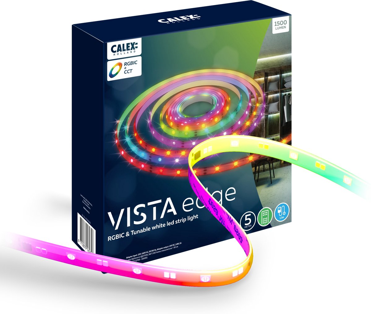 Calex vista led strip 2 meter - usb - warm wit licht - inclusief afstandsbediening