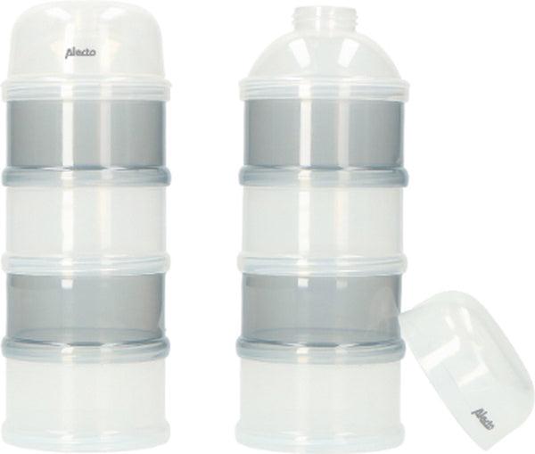 Alecto bf-4 2x - duo verpakking melkpoedertoren - 2x 4 grote stapelbare bakjes - wit grijs